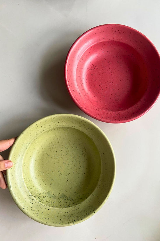 Handmade Army Green & Deep Red Pasta Plate