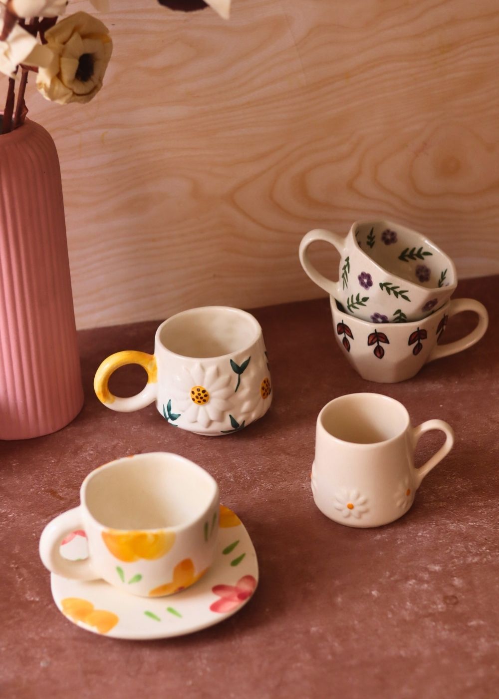 Set of 6 Elegant Mugs Combo (for the price of 5) handmade in india