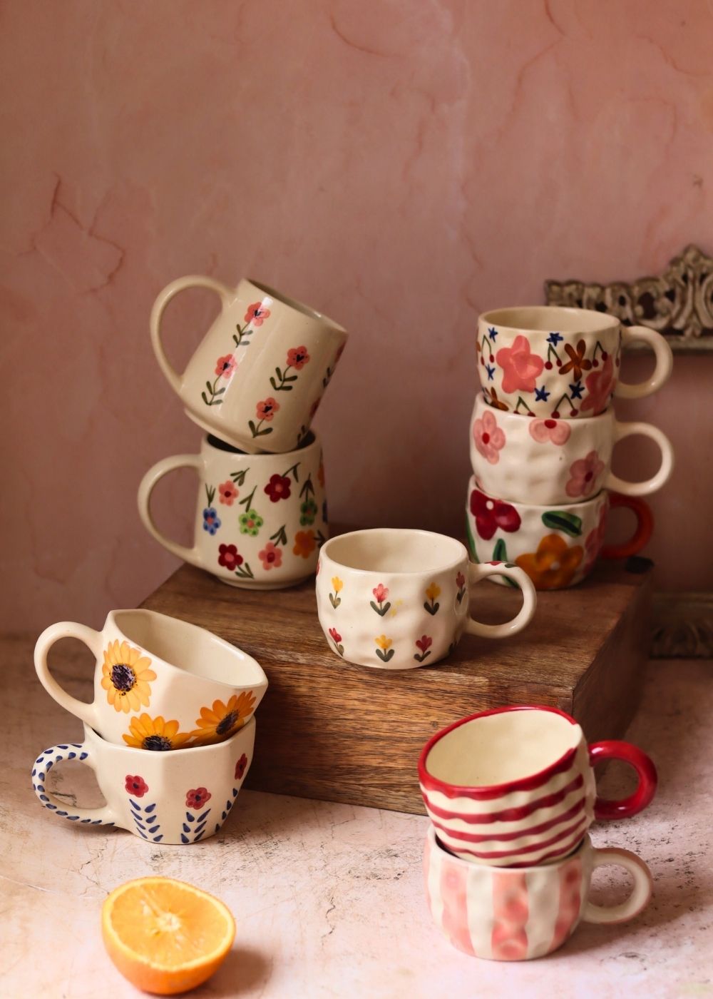 Set of 10 Morning Blossom Mugs (for the price of 7) with premium quality material