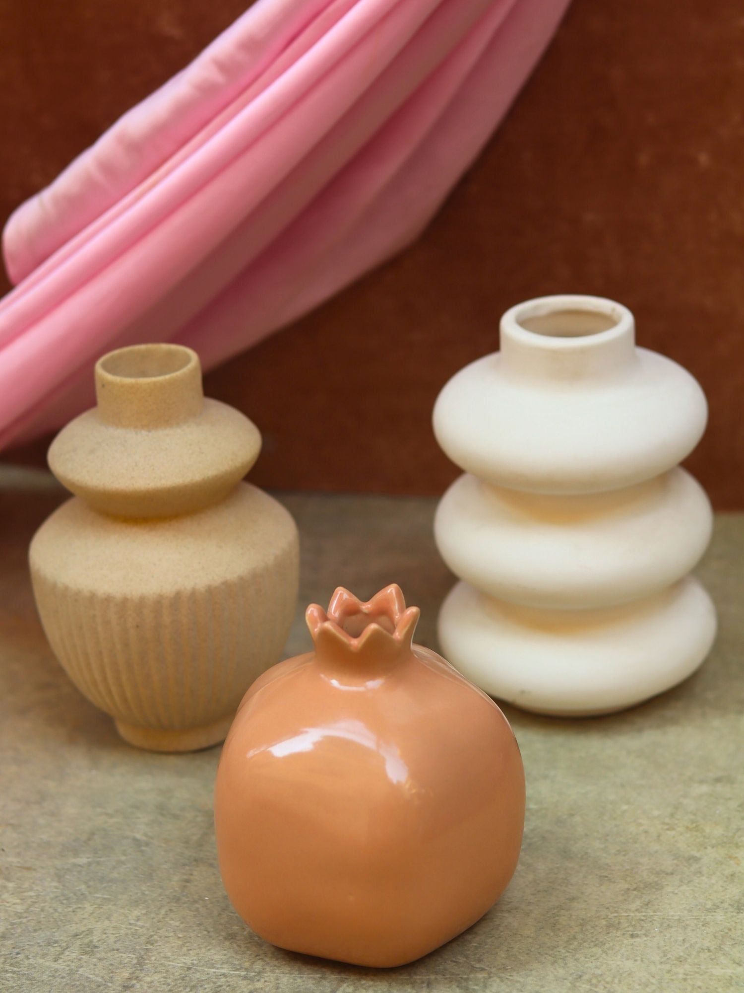 Set of 3 - Classic Ivory Vases combo handmade in India