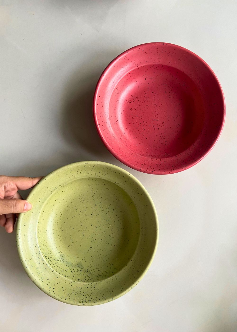 Army Green & Deep Red Pasta Plate made by ceramic