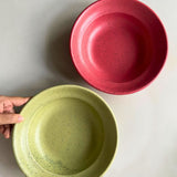 Army Green & Deep Red Pasta Plate made by ceramic