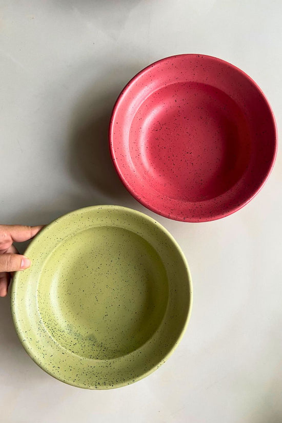 Army Green & Deep Red Pasta Plate made by ceramic