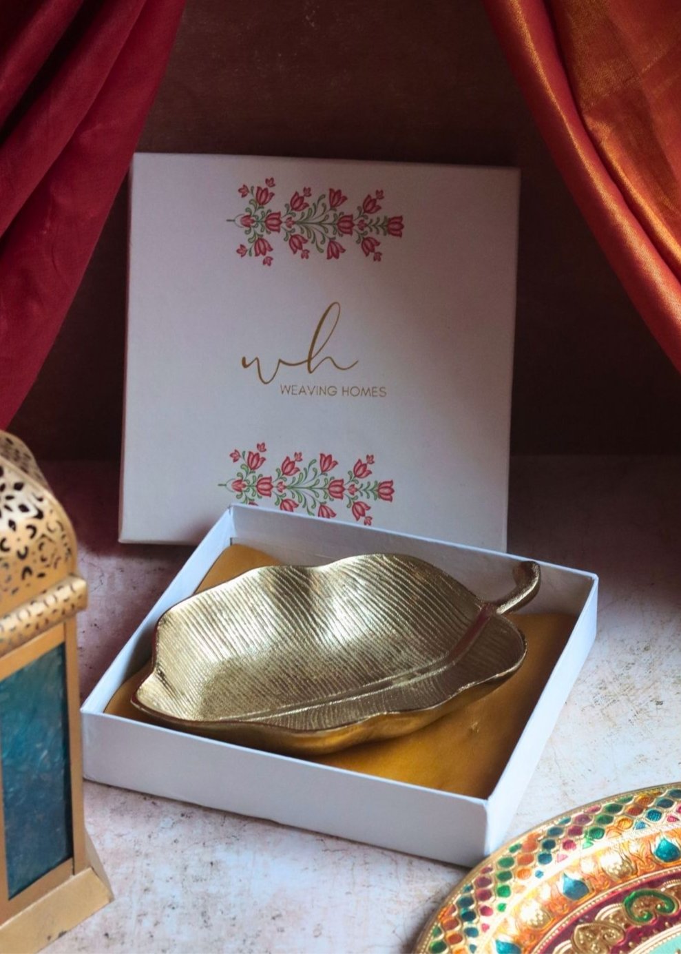 Handmade Gold-Plated Hazel Leaf Decorative Platter in a Gift Box