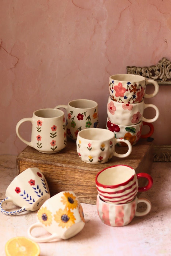 Set of 10 Morning Blossom Mugs (for the price of 7) handmade in India