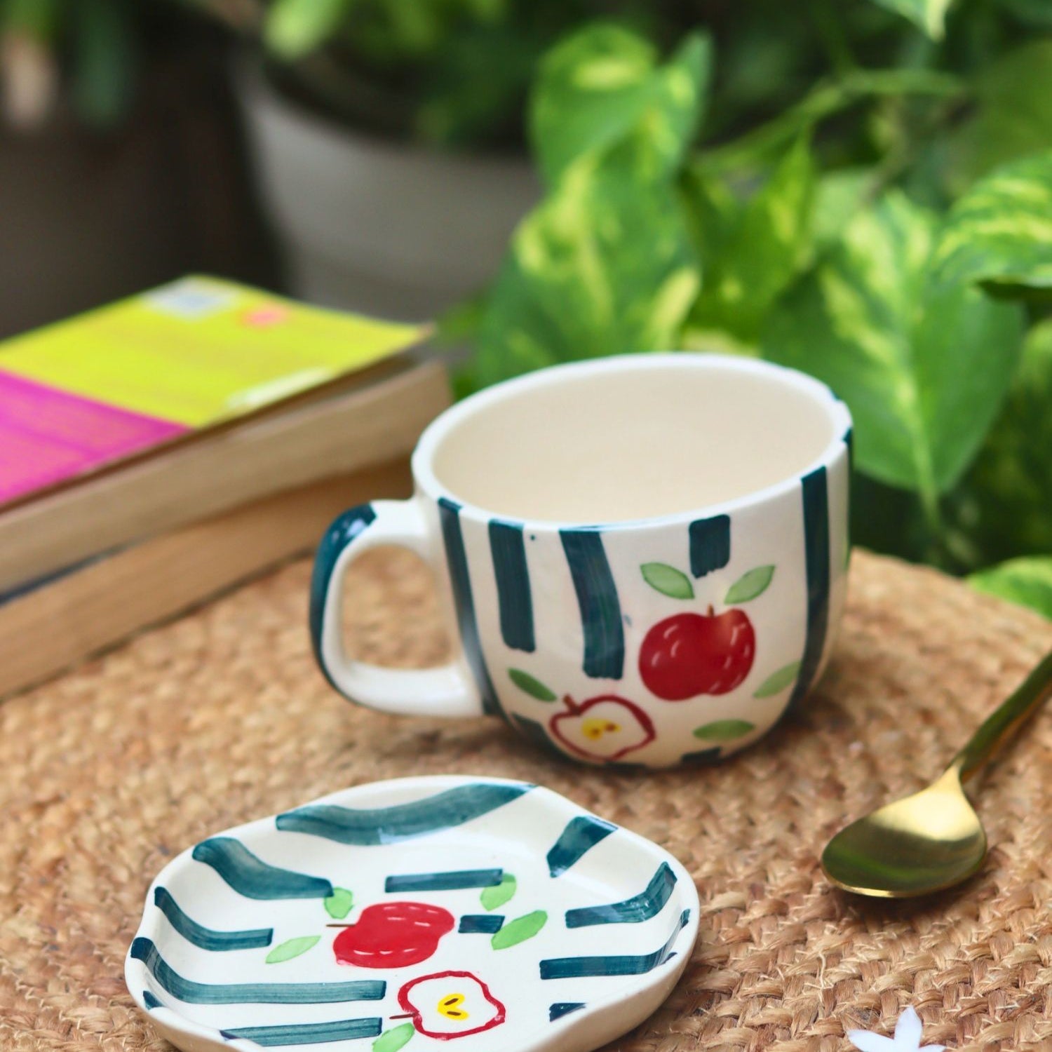 Set of 2 - Apple Mug & Handmade Dessert Plate made by ceramic