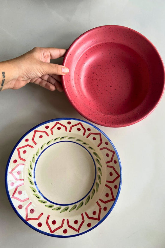 Indie & Deep Red Pasta plate made by ceramic