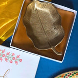 Gold-Plated Hazel Leaf Decorative Platter in a Gift Box handmade in india