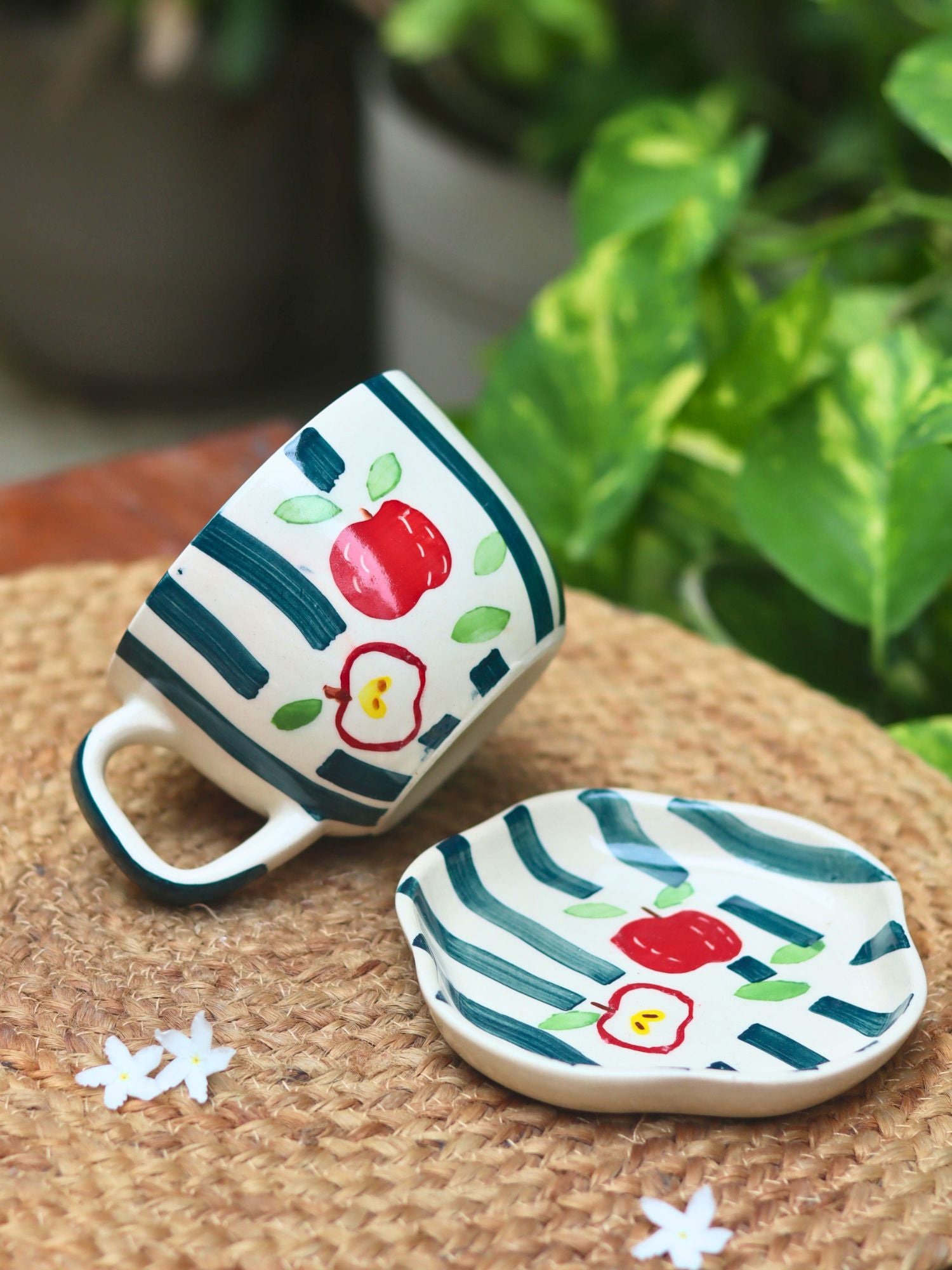 Set of 2 - Apple Mug & Handmade Dessert Plate handmade in India