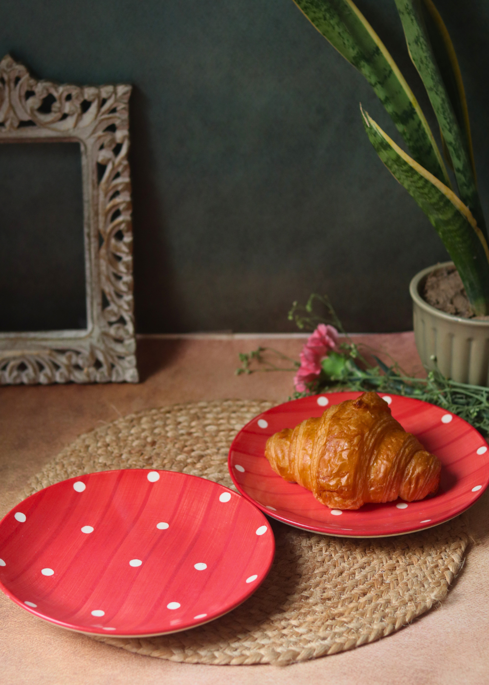 Handmade ceramic red joy plates 