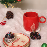 handmade red christmas tree mug & HOHOHO dessert plate made by ceramic 