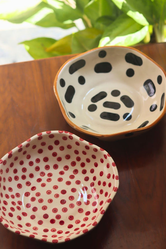 Black Blocks & Red Polka Bowl combo handmade in India