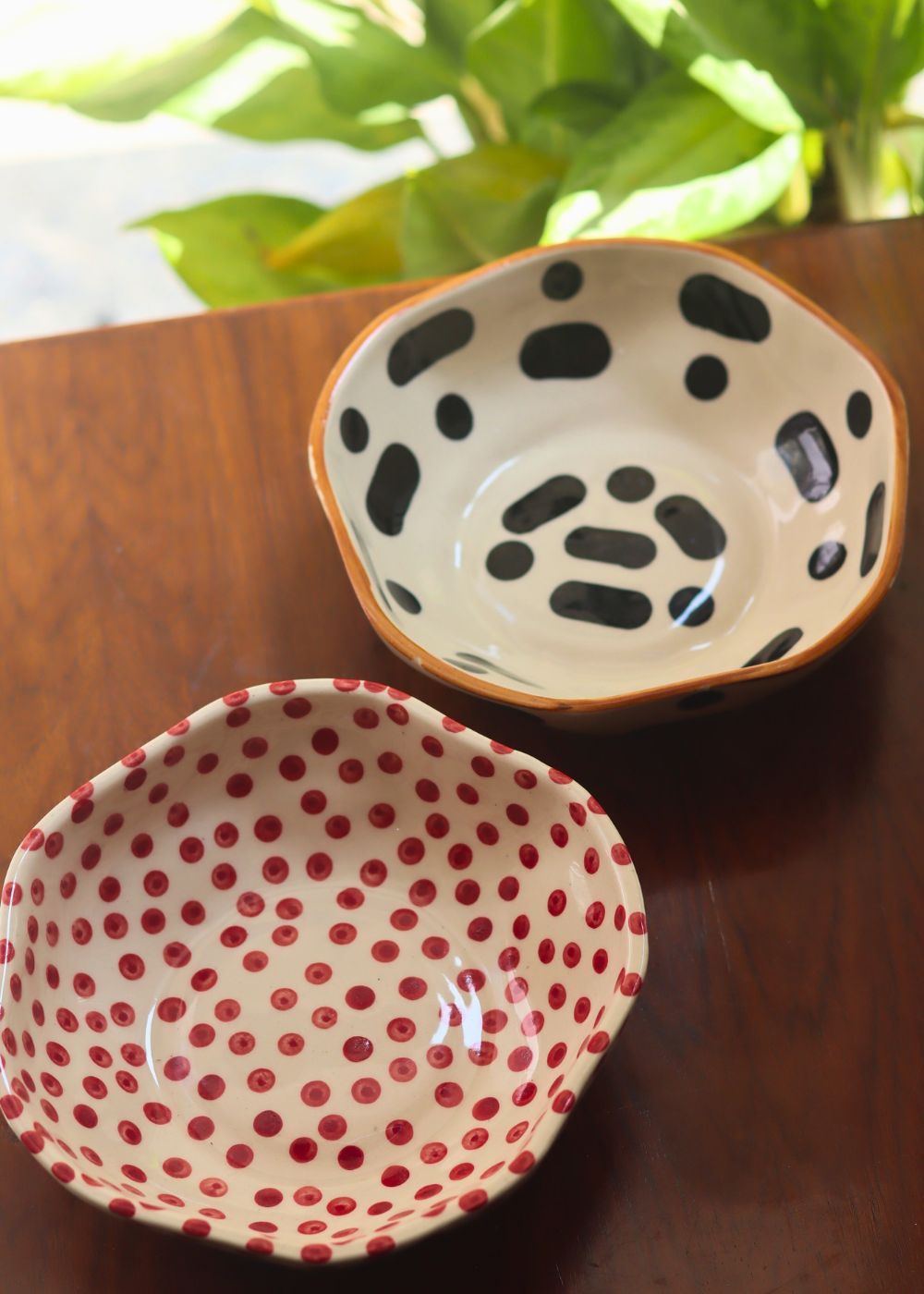Black Blocks & Red Polka Bowl combo handmade in India