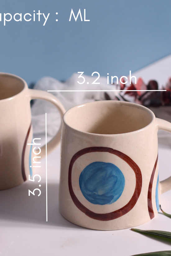 Blue and brown ring coffee mug height and breadth