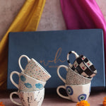 Set of 6 Black & Blue Artful Mugs (for the price of 5) Diwali Gift Box premium quality gift hamper