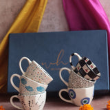 Set of 6 Black & Blue Artful Mugs (for the price of 5) Diwali Gift Box premium quality gift hamper