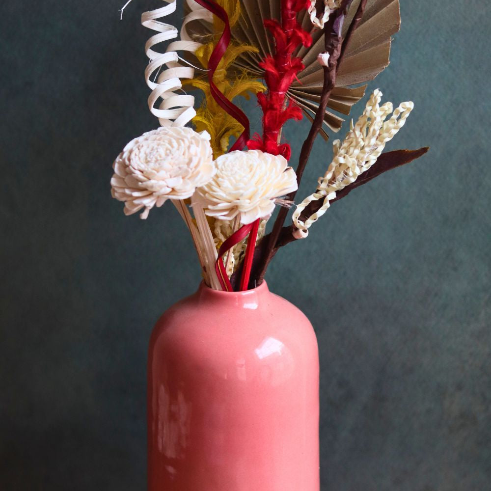 Pink tall vase with assorted bunch combo for your home decor