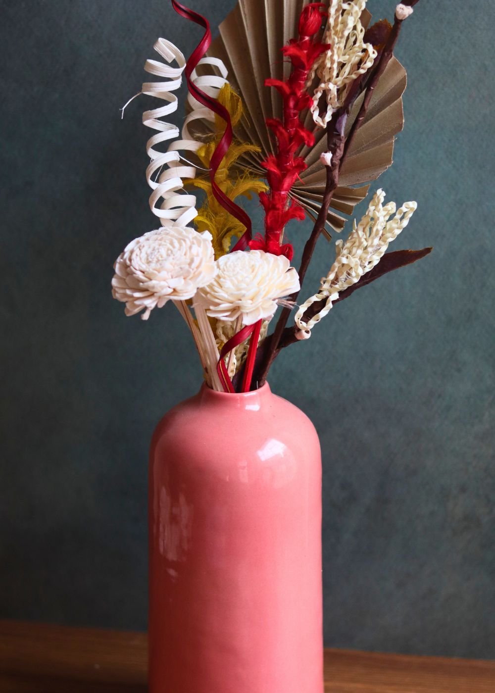 Pink tall vase with assorted bunch combo for your home decor