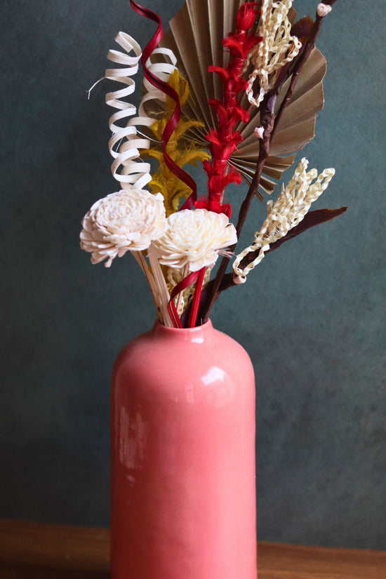Pink tall vase with assorted bunch combo for your home decor