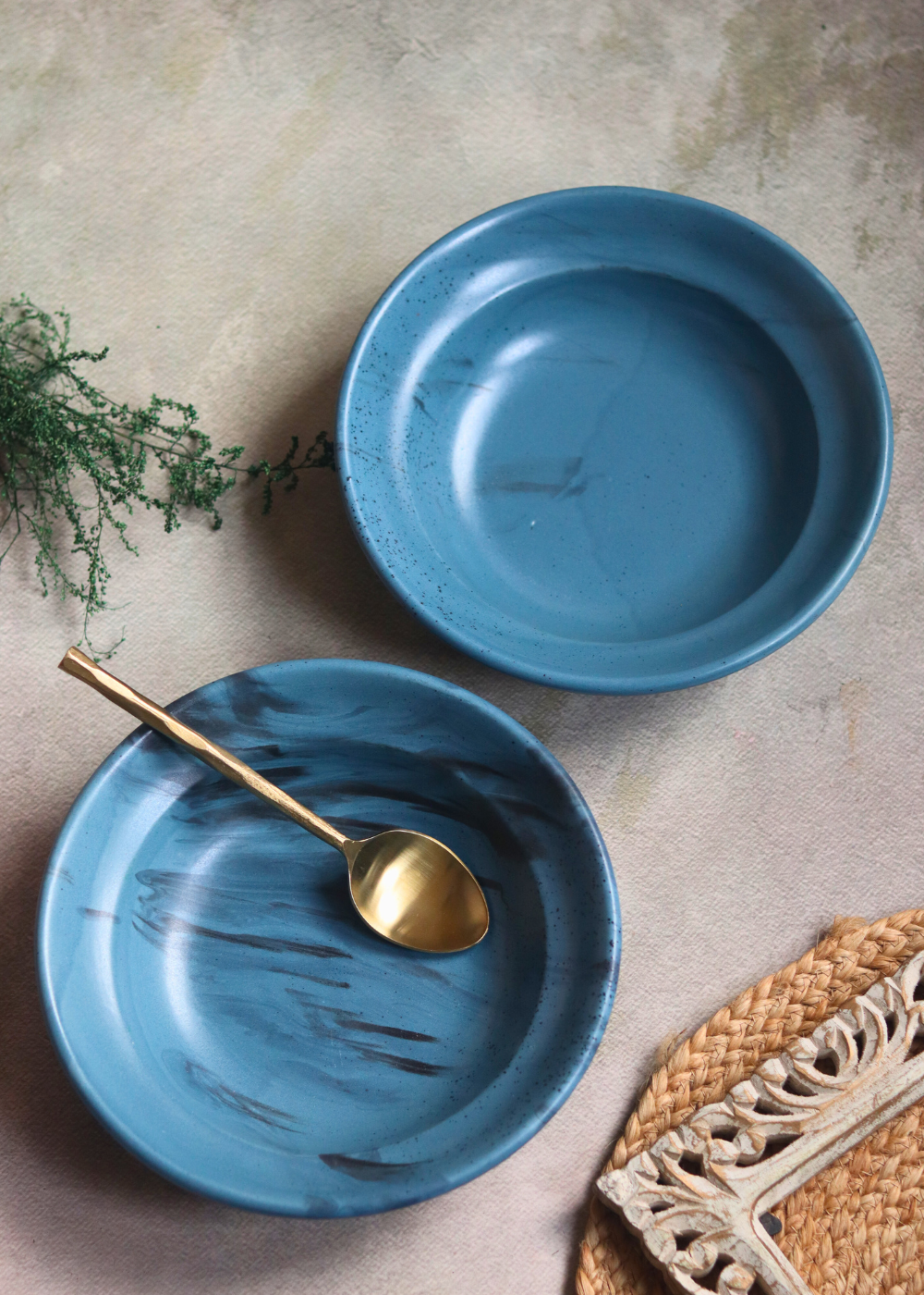 Ceramic pasta plate blue & black color 