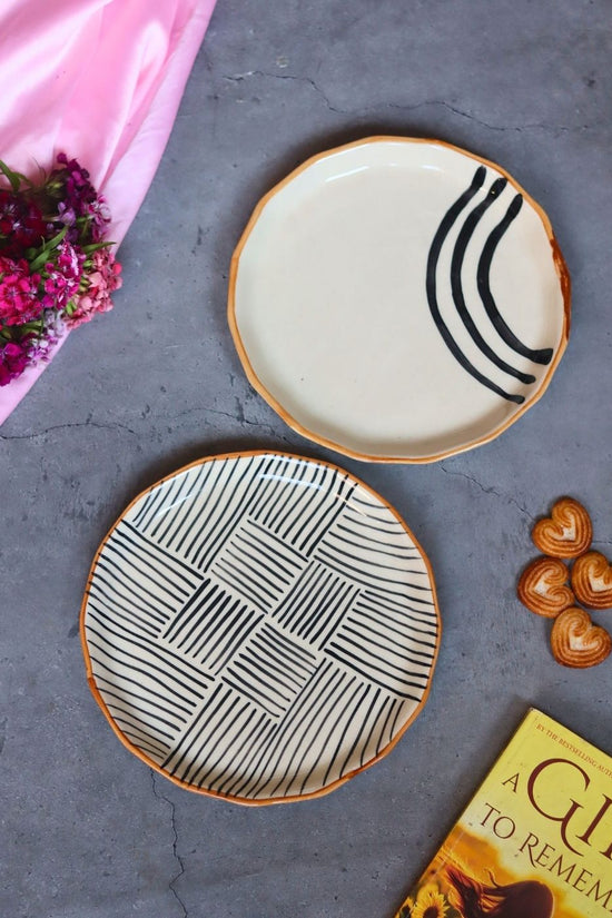 All Lines & Semi Circle Abstract Snack Plates made by ceramic