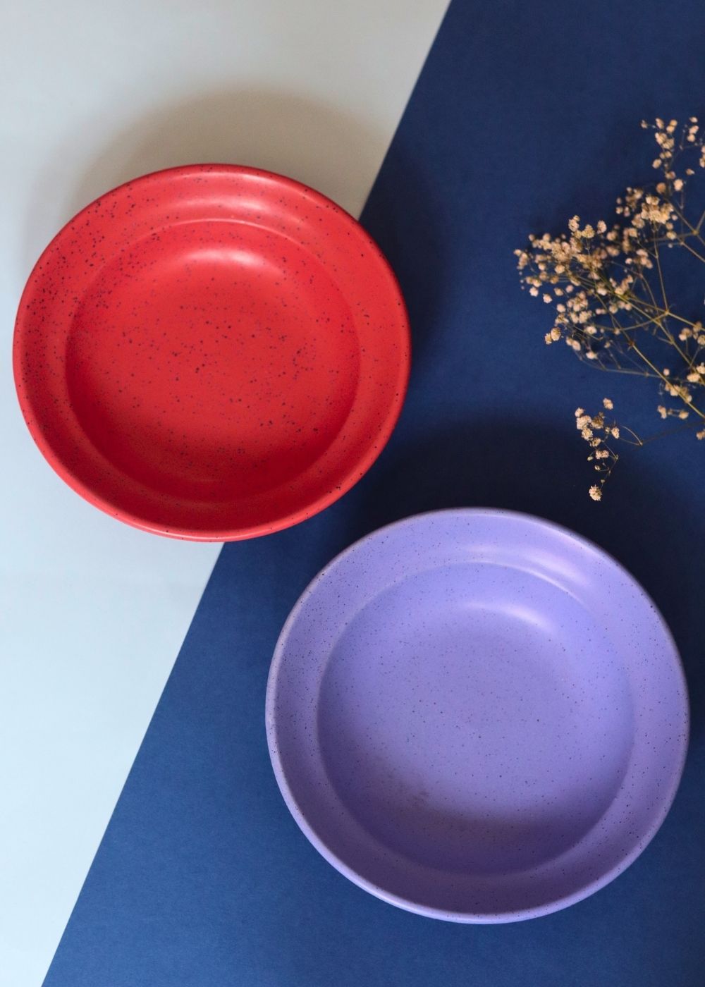 Set of 2 - Deep Red & Matte Blue Pasta Plate handmade in india