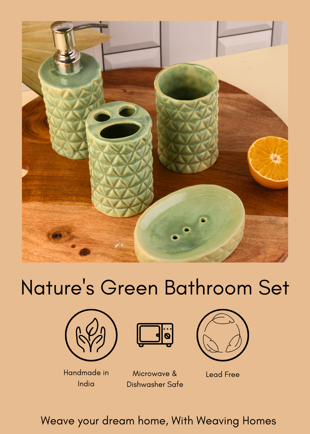 nature's green bathroom set handmade in india 