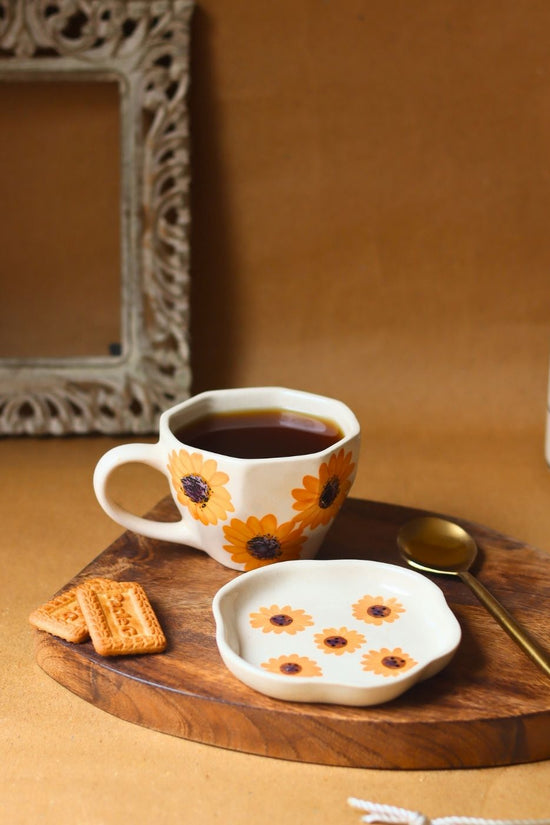 Handmade Surajmukhi mug & Handmade Dessert Plate