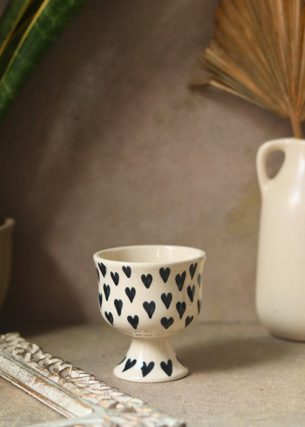 black heart ice cream goblet with beautiful black heart design