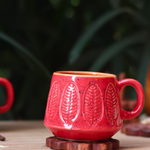 red serene leaf coffee mug made by ceramic 