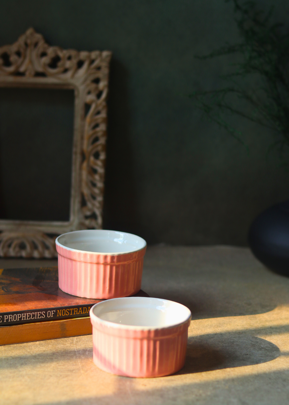 Blush pink ceramic bakeware ramekins