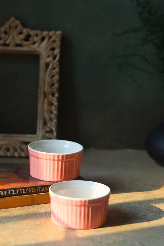 Blush pink ceramic bakeware ramekins