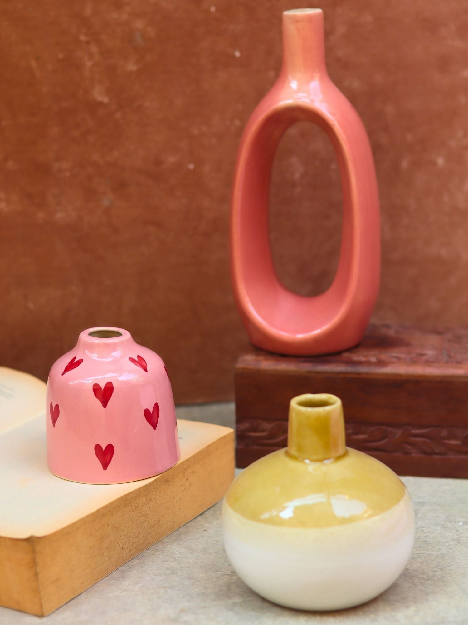 Set of 3 - Neutrals Chic vases combo handmade in India