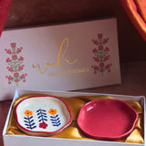 Handmade Red & Floral Handmade Dessert Plate in a Gift Box