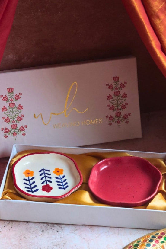 Handmade Red & Floral Handmade Dessert Plate in a Gift Box