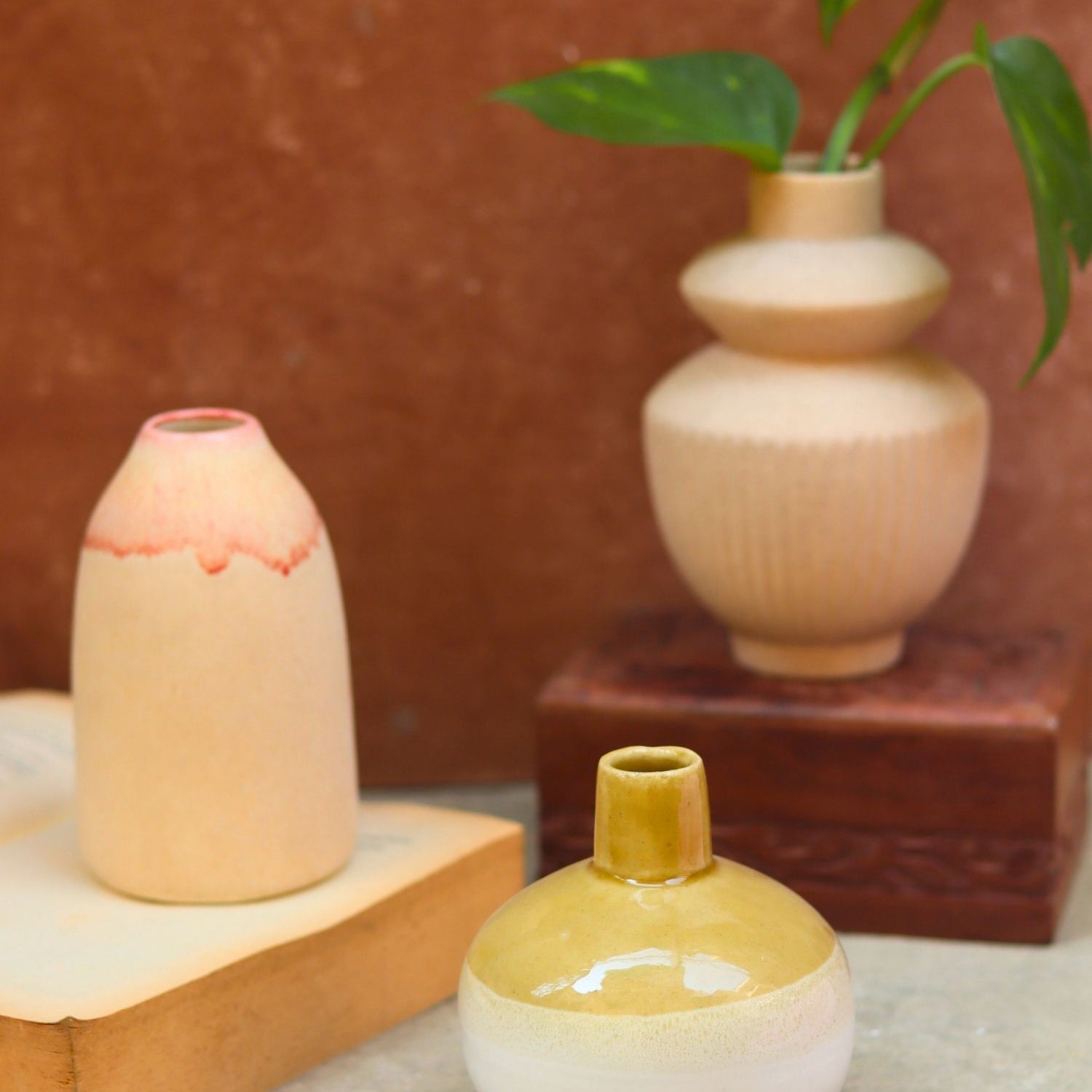 Handmade Set of 3 - Modern Ivory Vases combo