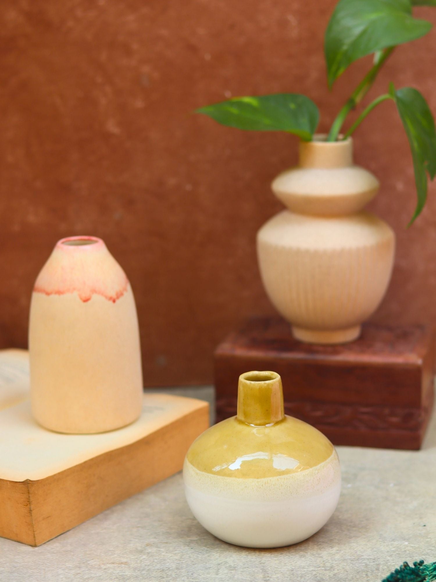 Handmade Set of 3 - Modern Ivory Vases combo