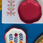 Red & Floral Handmade Dessert Plate in a Gift Box made by ceramic