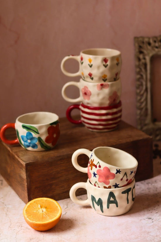 handmade Set of 6 Blossom Glow mugs (for the price of 5)