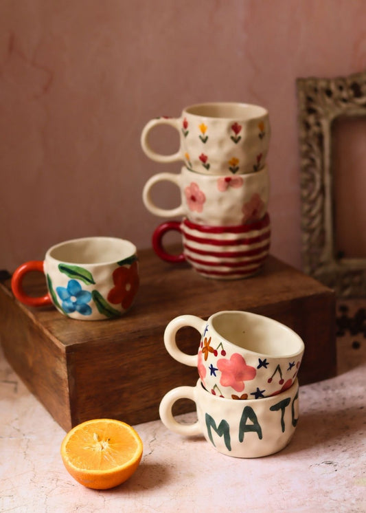 handmade Set of 6 Blossom Glow mugs (for the price of 5)