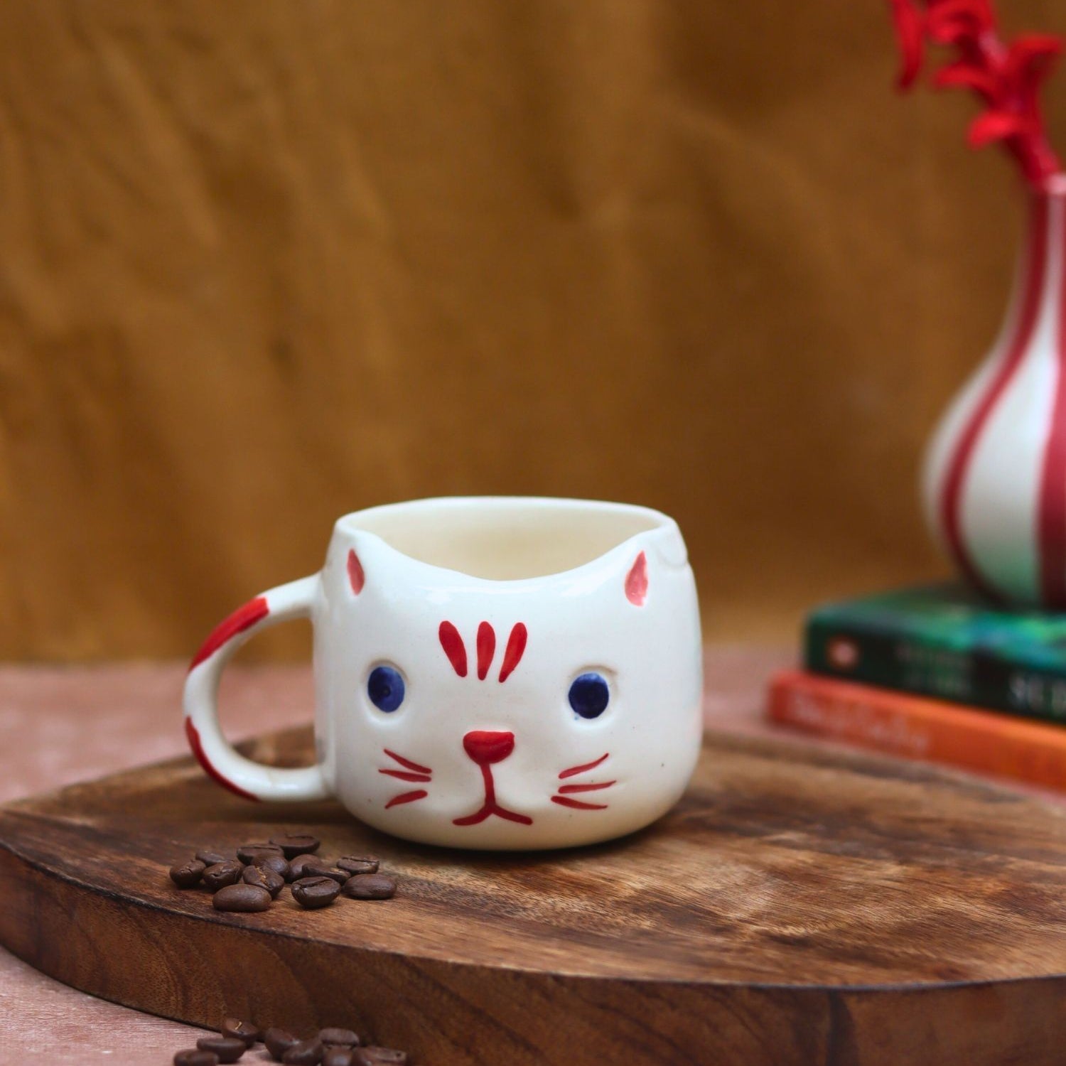 Handmade Witty Cat Mug - Red