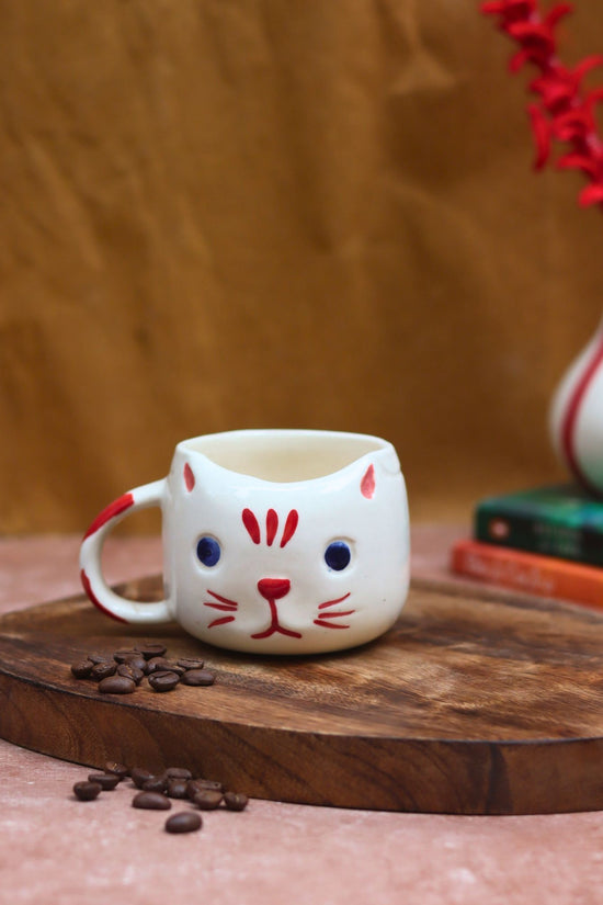 Handmade Witty Cat Mug - Red