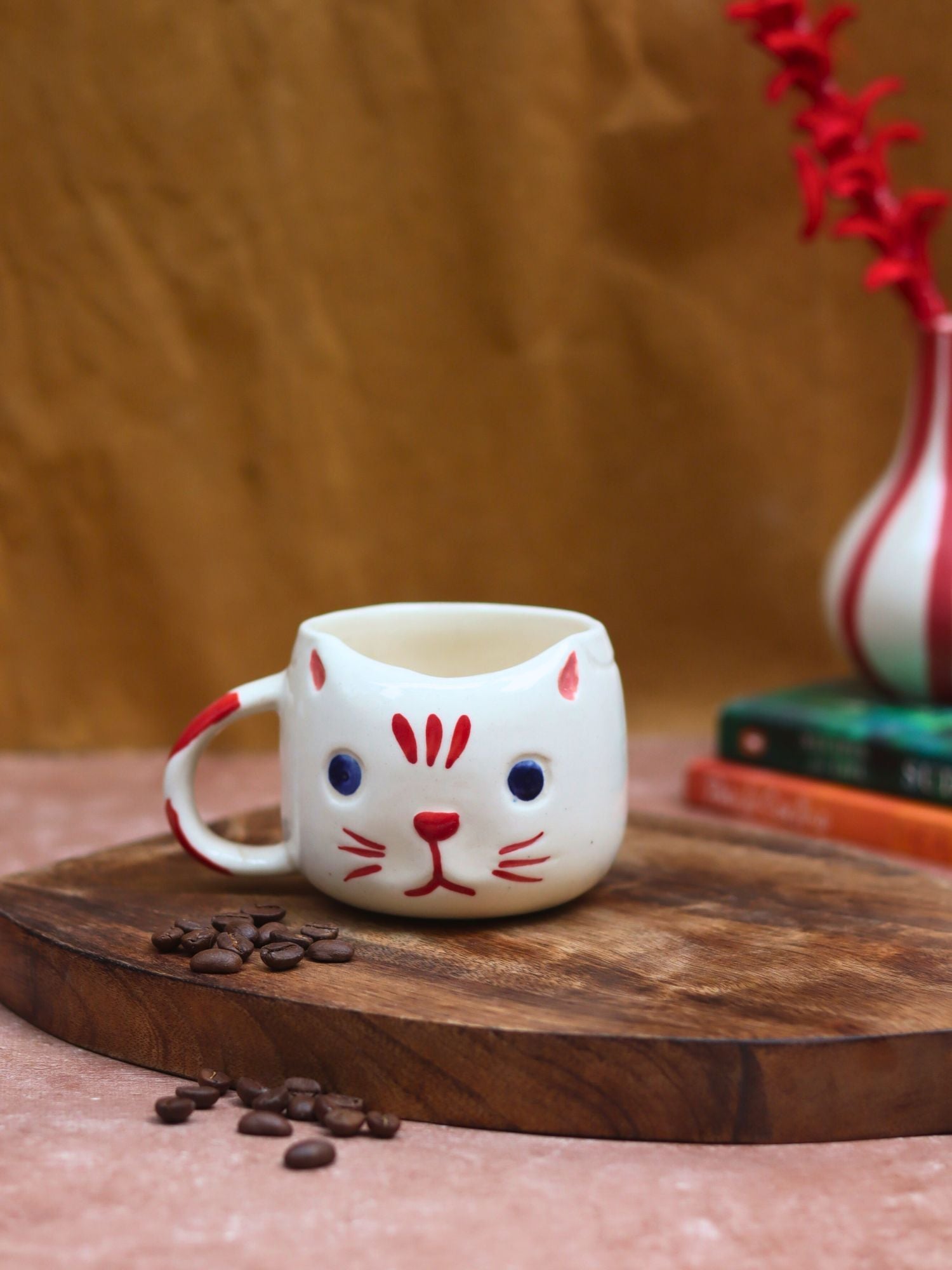 Handmade Witty Cat Mug - Red