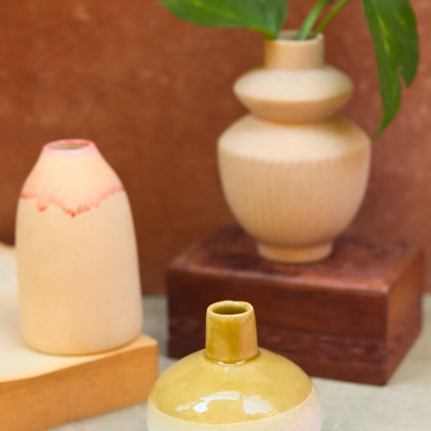 Set of 3 - Modern Ivory Vases combo made by ceramic