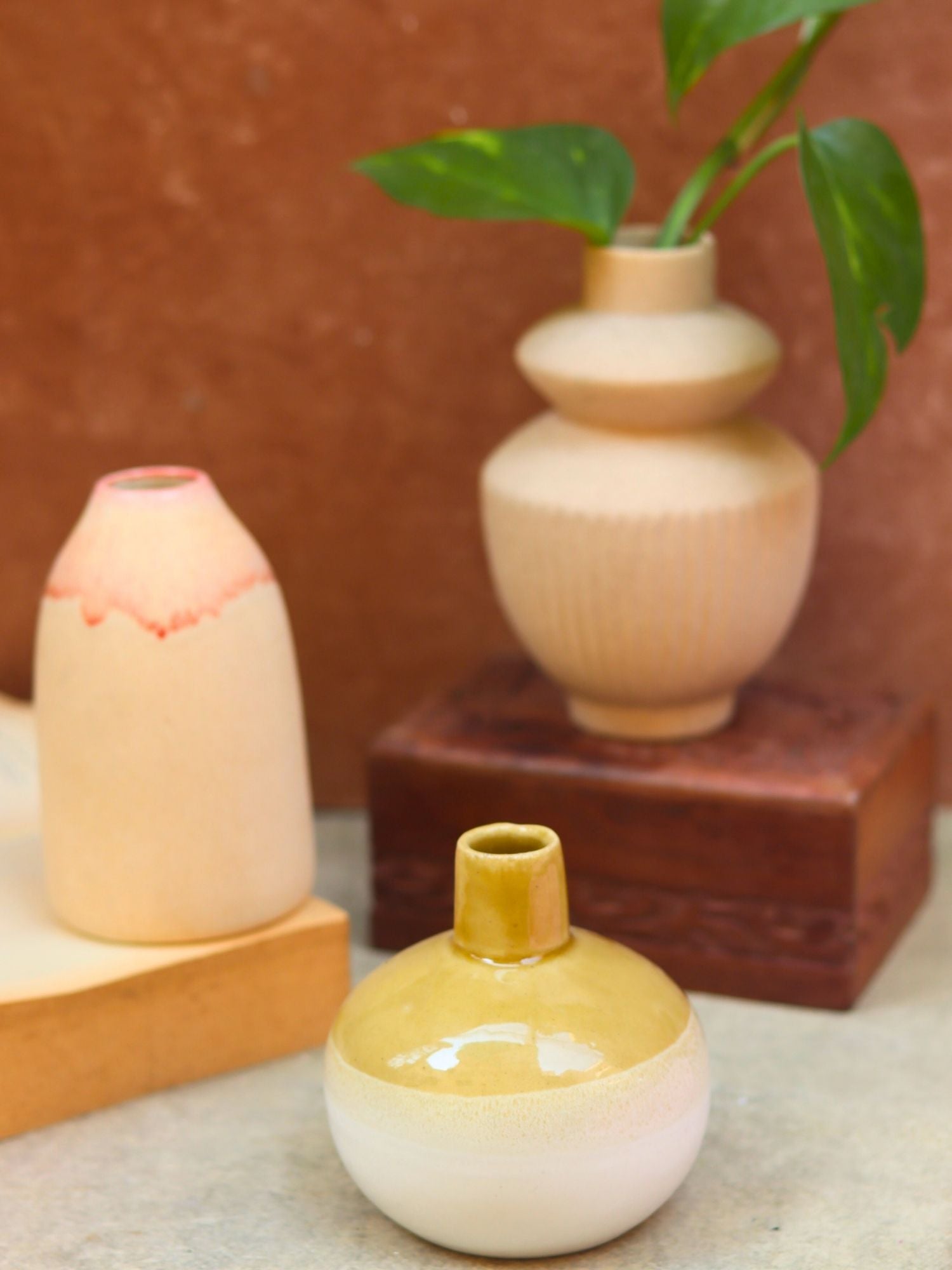 Set of 3 - Modern Ivory Vases combo made by ceramic