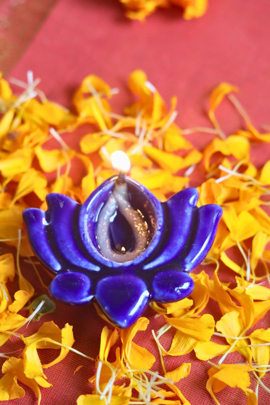 Set of 4 Lotus Diya - Blue with premium quality material