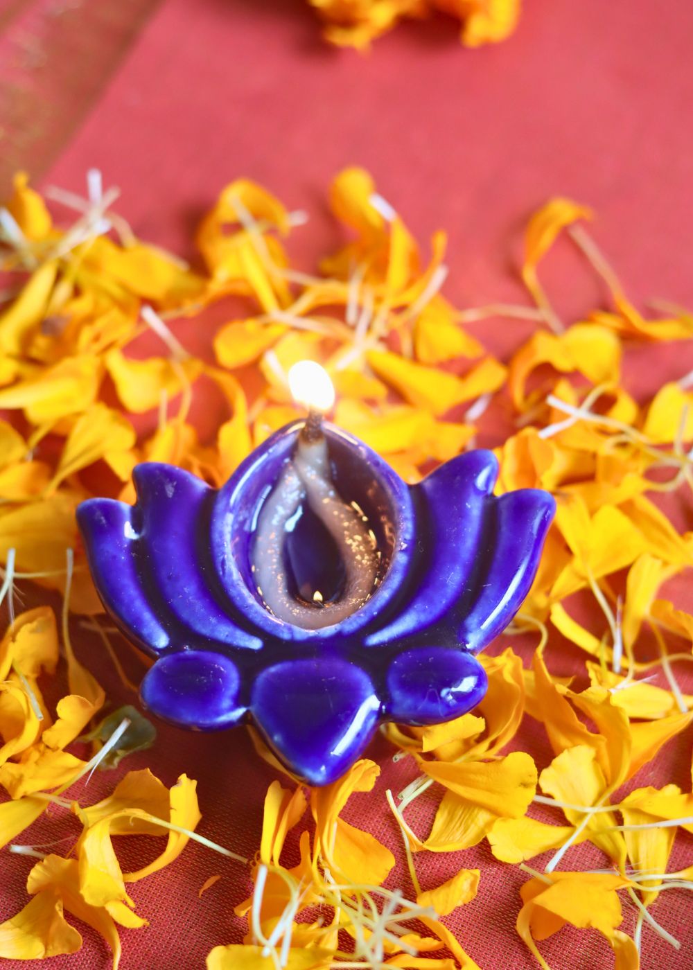 Set of 4 Lotus Diya - Blue with premium quality material