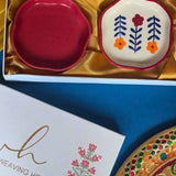 Red & Floral Handmade Dessert Plate in a Gift Box handmade in india