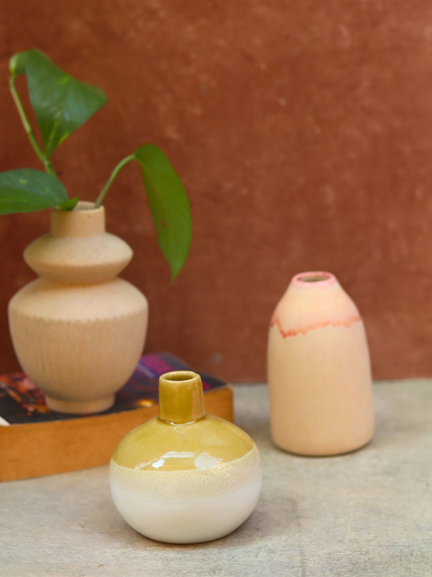 Set of 3 - Modern Ivory Vases combo with premium quality material