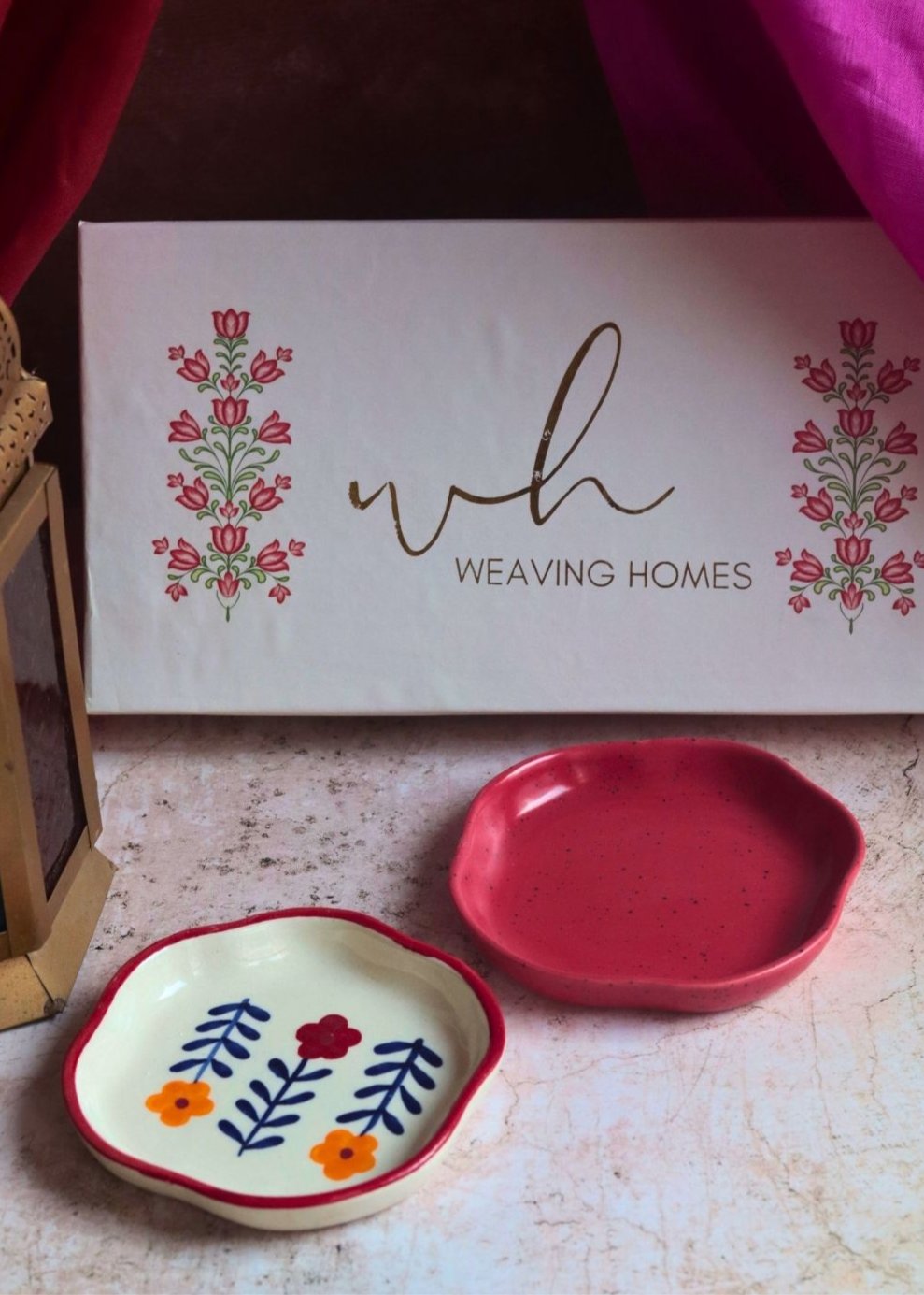 Red & Floral Handmade Dessert Plate in a Gift Box with premium quality material